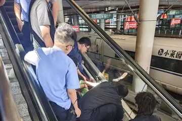 江苏南京一女童乘坐自动扶梯被夹脚，众人紧急救援